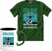 Drone test pilot | Drone met camera | Mini drones - T-Shirt met mok - Unisex - Bottle Groen - Maat XL