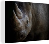 Gros plan d'un rhinocéros devant un fond noir 40x30 cm - petit - Tirage photo sur toile (Décoration murale salon / chambre)
