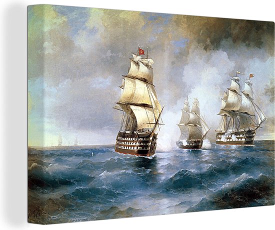 Peinture sur toile Brig Mercury attaqué par deux navires turcs - peinture d'Ivan Aivazovsky - 90x60 cm - Décoration murale