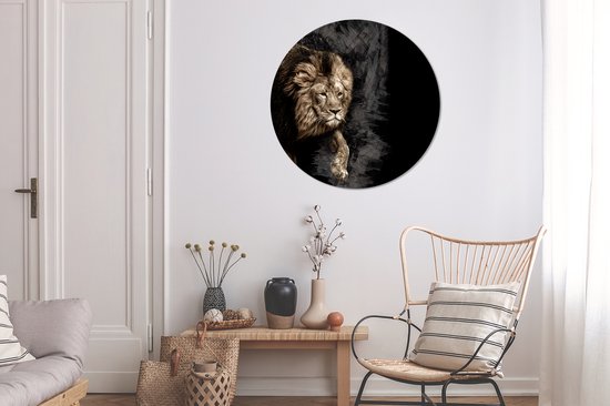 WallCircle - Stickers muraux - Cercle Papier Peint - Lion - Animaux - Zwart - 100x100 cm - Cercle Mural - Auto Adhésif - Sticker Papier Peint Rond XXL