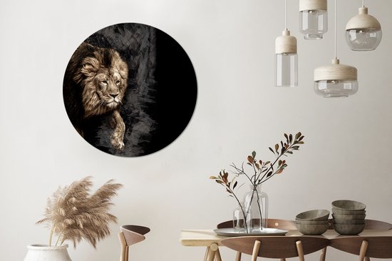 WallCircle - Stickers muraux - Cercle Papier Peint - Lion - Animaux - Zwart - 100x100 cm - Cercle Mural - Auto Adhésif - Sticker Papier Peint Rond XXL