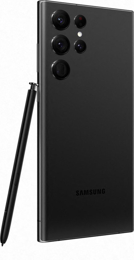 Zwarte Samsung Galaxy S22 Ultra met S Pen.