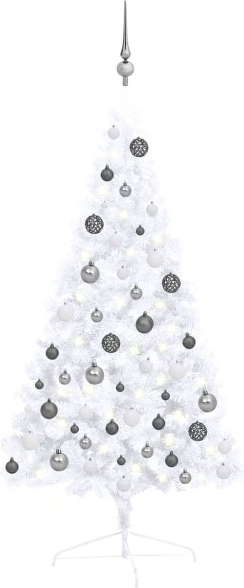 Prolenta Premium - Kunstkerstboom met LED's en kerstballen half 120 cm wit