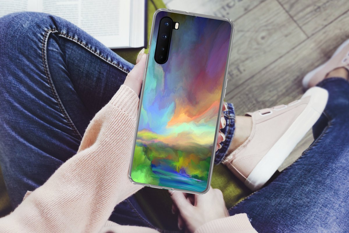 Telefoonhoesje Geschikt voor OnePlus Nord hoesje - Landschap - Waterverf - Lucht - Siliconen Telefoonhoesje Telefoonhoesje