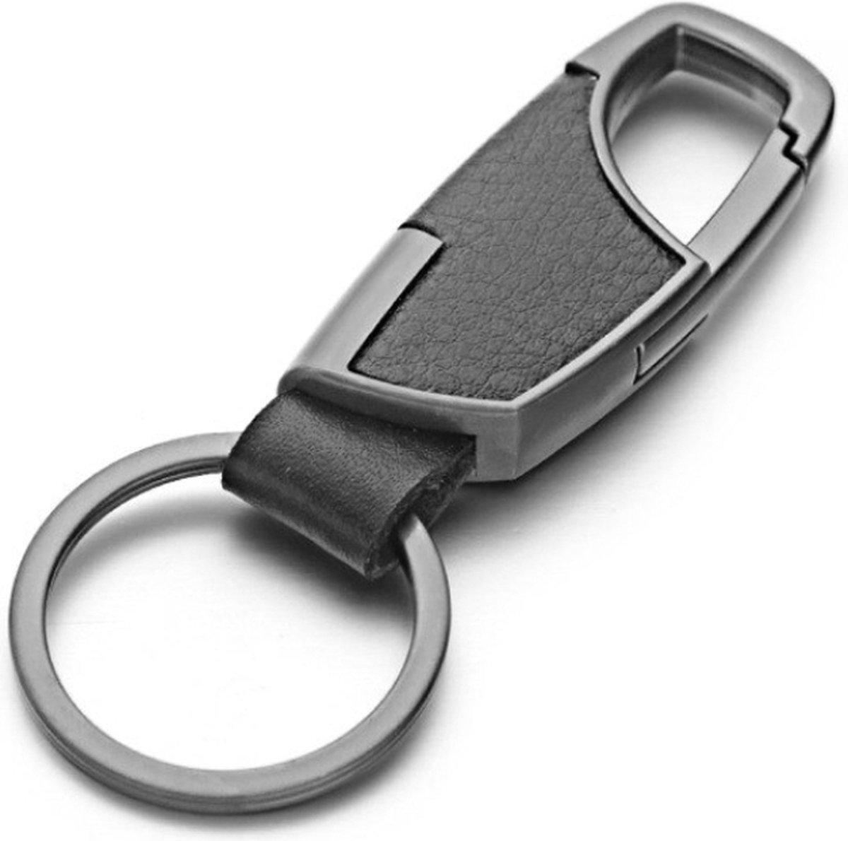 Grijskleurige Sleutelhanger Zwart Leer met Musketon