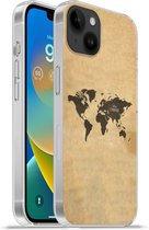 Geschikt voorApple Iphone 14 Plus - Soft case hoesje - Wereldkaart - Vintage - Explore - Siliconen Telefoonhoesje