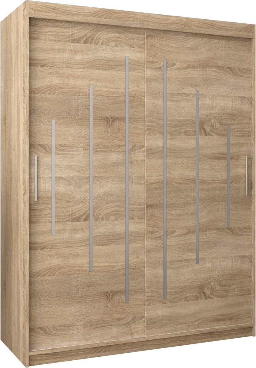 InspireME Kledingkast met 2 schuifdeuren, Modern-stijl, Een kledingkast met planken (BxHxD): 150x200x62 - MALTESE 150 Sonoma Eik met 2 lades