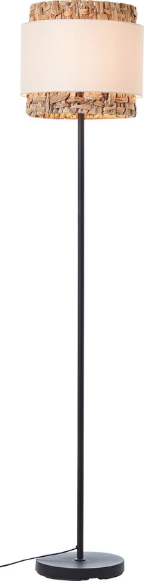 Brilliant Waterlilly vloerlamp 1,6m zwart/natuur/wit, metaal/stof/waterhyacint, 1x A60, E27, 60 W