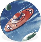 WallCircle - Wandcirkel - Muurcirkel - Een illustratie van een UFO tussen de planeten - Jongens - Meisjes - Kinderen - Kind - Aluminium - Dibond - ⌀ 60 cm - Binnen en Buiten