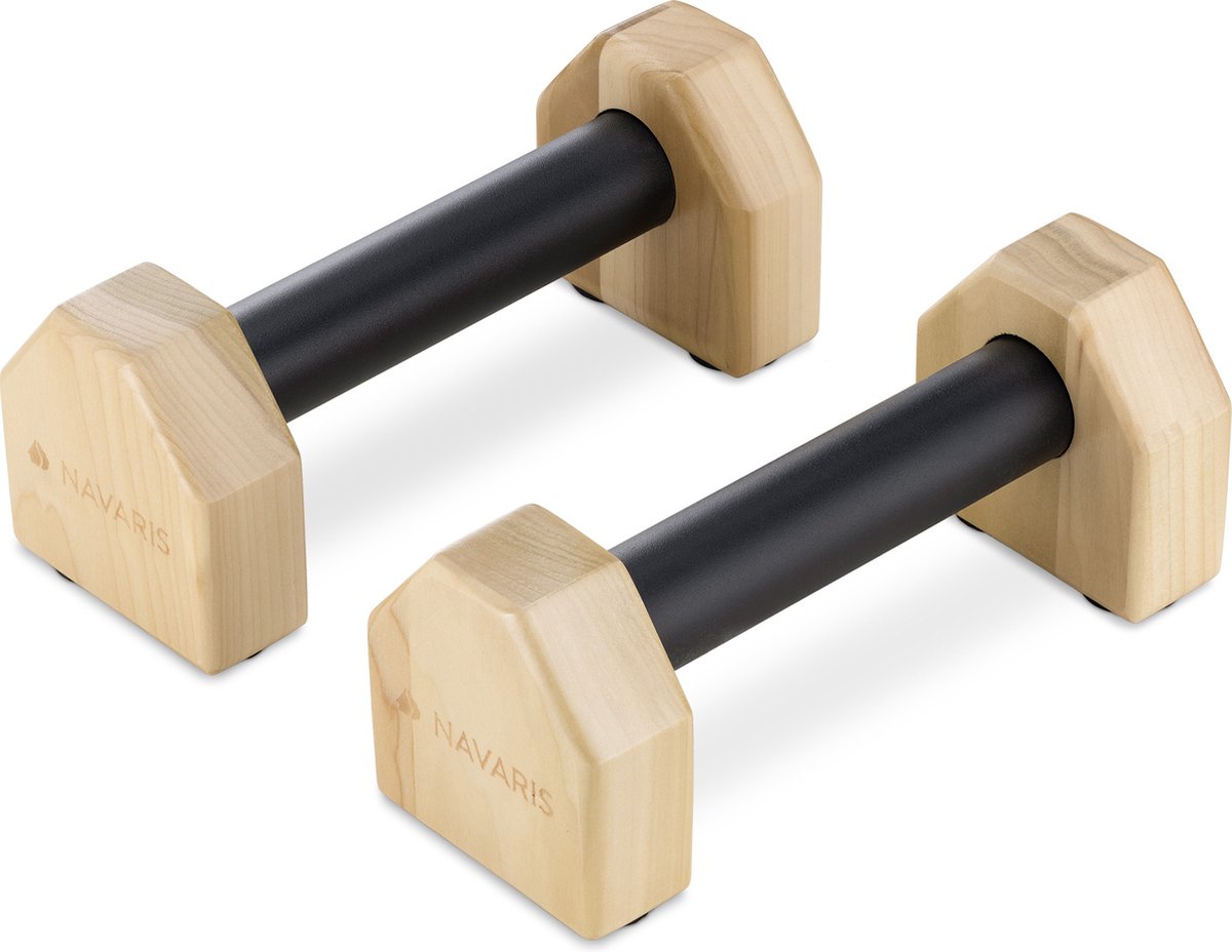 Navaris parallettes van hout - 25x10x9,5 cm - Opdruksteunen voor krachttraining thuis - Anti-slip push up bar