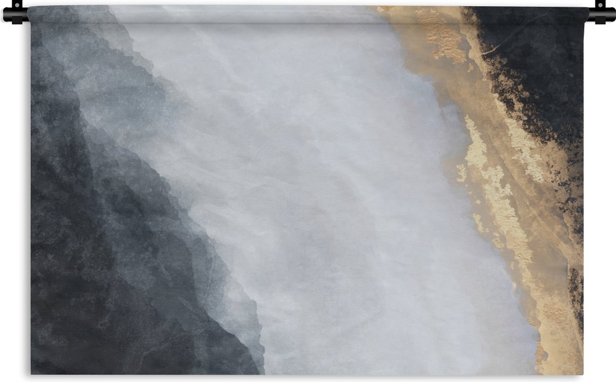 Wandkleed - Wanddoek - Abstract - Verf - Goud - Zwart - Marmer - 150x100 cm - Wandtapijt