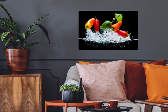 Stickers muraux - Film autocollant - Poivrons - Zwart - Légumes - Water - Feuille - 60x40 cm - Film adhésif - Stickers muraux Chambre d'enfant - Papier peint autocollant
