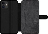 Bookcase Geschikt voor iPhone 12 Pro Max telefoonhoesje - Beton print - Zwart - Grijs - Rustiek - Industrieel - Met vakjes - Wallet case met magneetsluiting