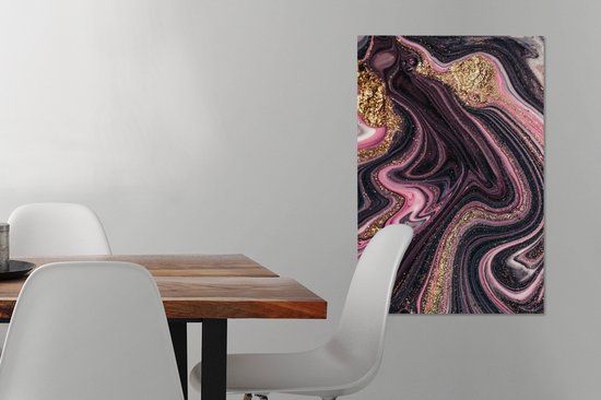 Tableau sur toile aspect marbre - Rose - Goud - Or - Luxe - Marbre - 60x90 cm - Décoration murale
