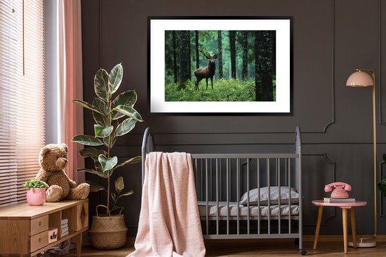 Cadre photo avec affiche - Cerf - Forêt - Arbres - Animaux - Nature - 120x80 cm - Cadre pour affiche