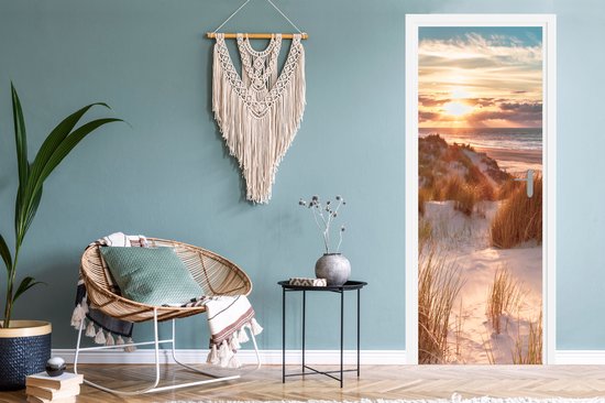 Sticker pour porte Dune - Plantes - Coucher de soleil - Plage - Mer - 85x215 cm - Affiche de porte