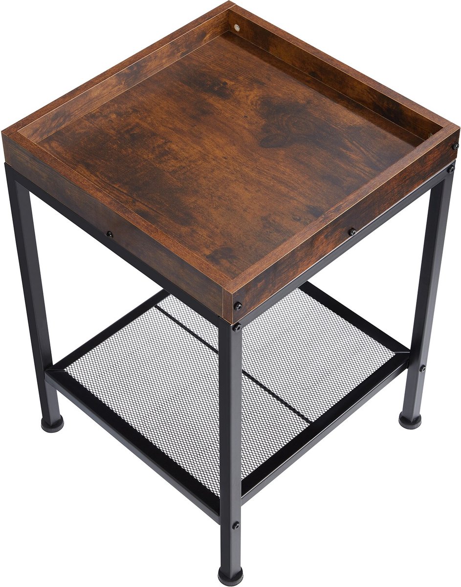 Relaxdays bijzettafel met lectuurbak, industrieel, U-vorm, hout en