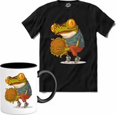 Fastfood Frog - T-Shirt met mok - Heren - Zwart - Maat S