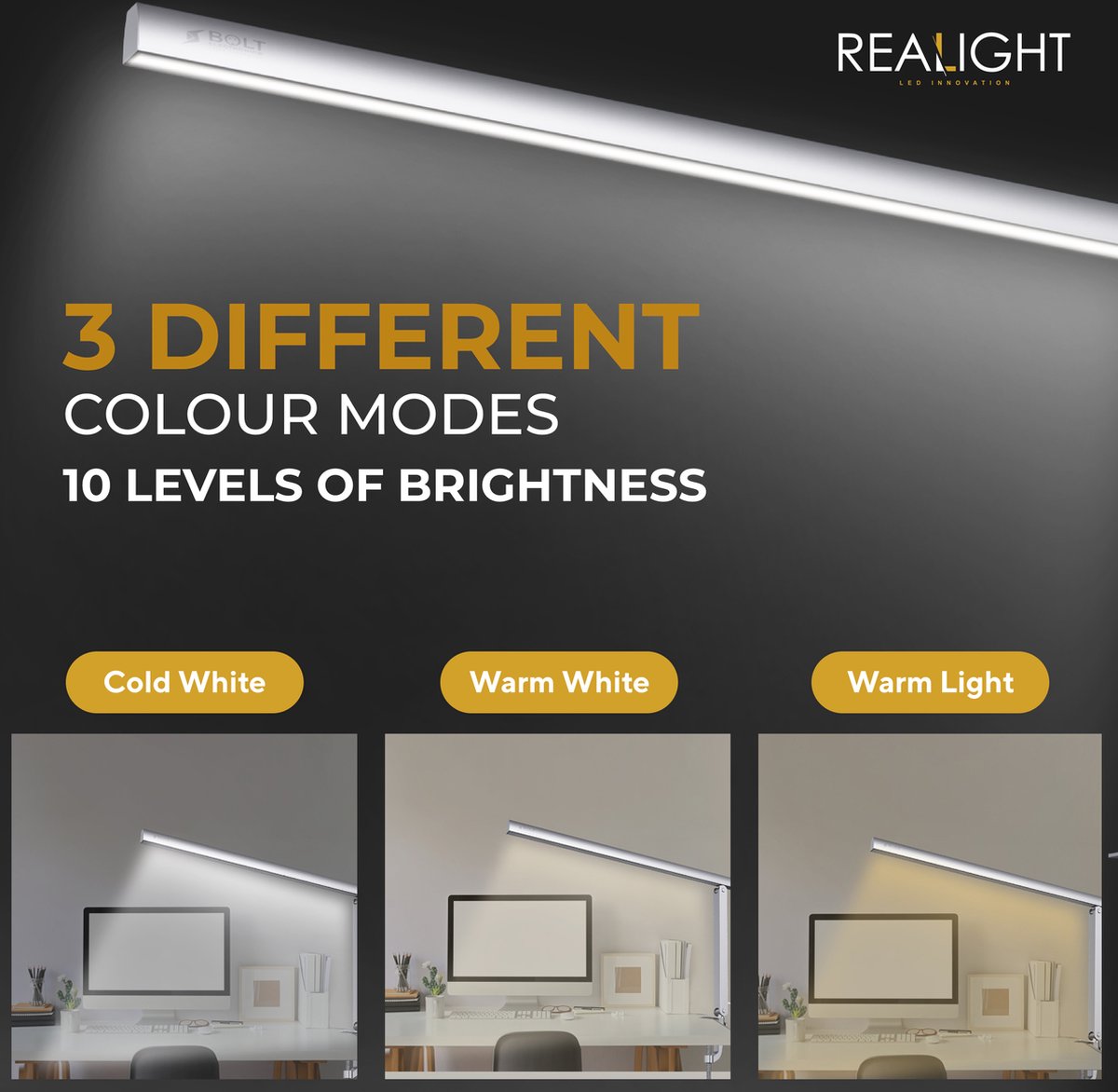 Lampe de bureau dimmable Reallight - Lampe LED puissante avec 4 couleurs de  lumière 