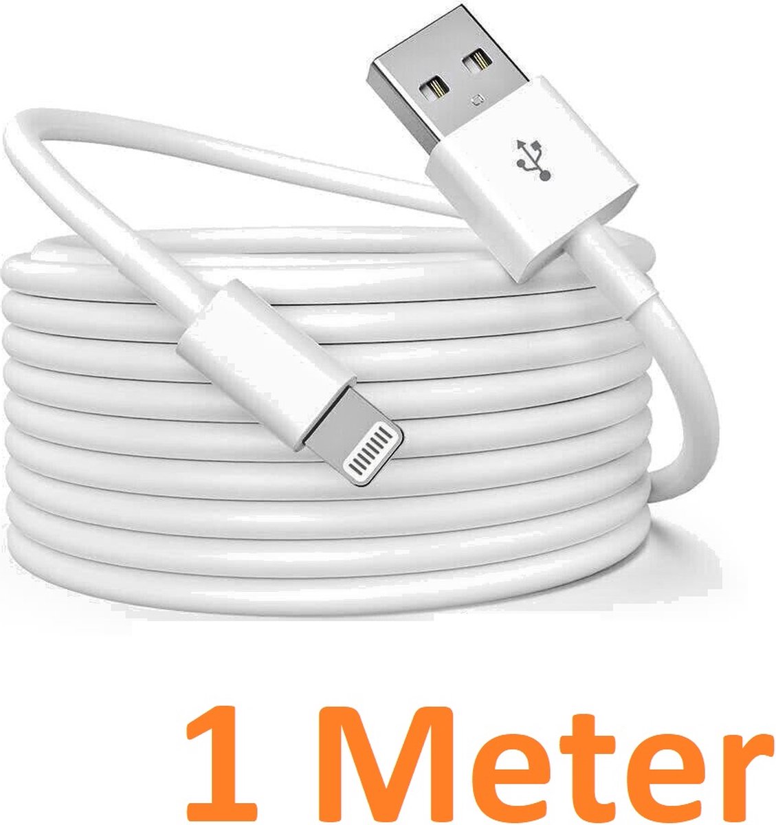 Image of 1 Meter Geschikt voor: Lightning kabel naar USB 2.0 A Male oplaadkabel Geschikt voor: Apple iPhone iPod Airpods & iPad - Wit