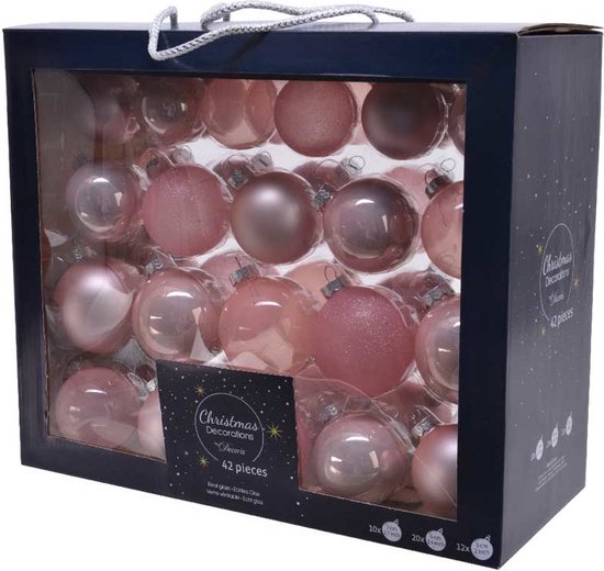 Decoris Kerstballenset glas mix poederroze 42 st