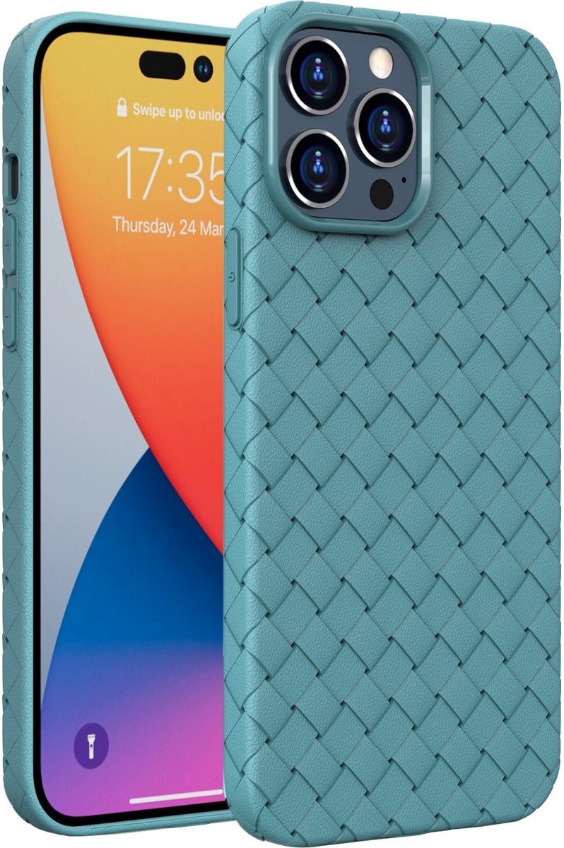Mobigear Hoesje geschikt voor Apple iPhone 14 Pro Max Telefoonhoesje Flexibel TPU | Mobigear Woven Backcover | iPhone 14 Pro Max Case | Back Cover - Blauw