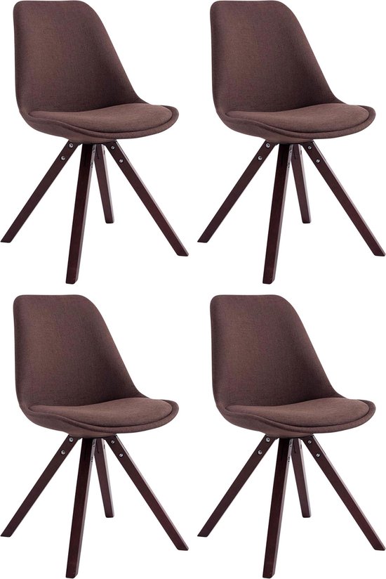 CLP Toulouse Set van 4 Stoelen - Zonder armleuning - Vierkant frame - Stof - bruin cappuccino