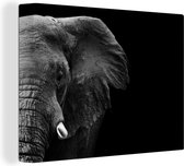 Canvas schilderij - Wilde dieren - Olifant - Zwart - Wit - Muurdecoratie - Canvas - 120x90 cm - Canvasdoek - Woonkamer