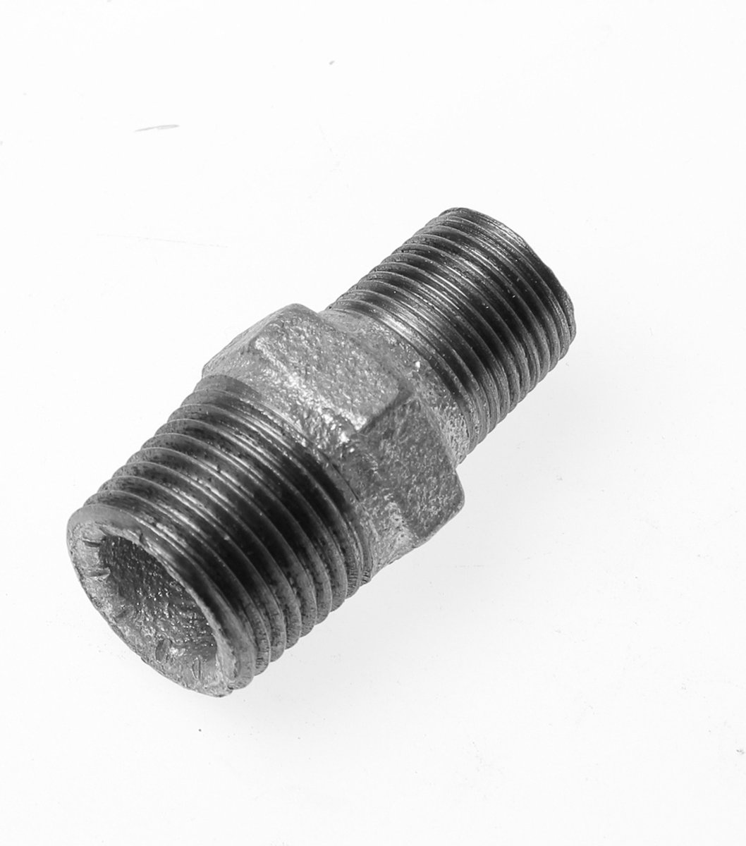 Nefit Ind Nr245 dubbele nippel verlopend met 2 x buitendraad 1/2 x3/8 gegalvaniseerd