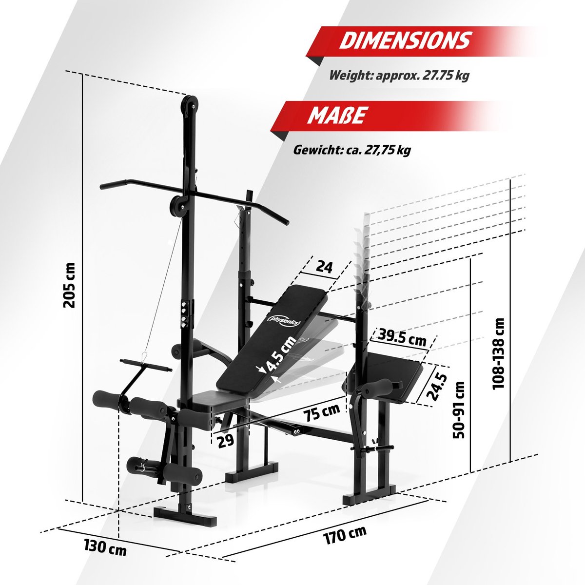 BalanceFrom RS 40 Adjustable Foldable Multifunctional Workout Station Adjustable Olympic Workout Bench with Squat Rack, Black