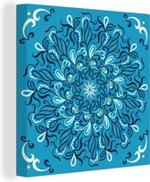 Canvas Schilderij Mandala - Blauw - Patronen - 20x20 cm - Wanddecoratie