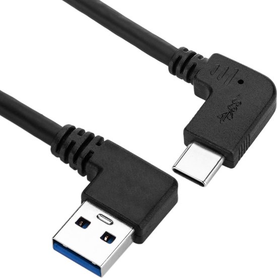 BeMatik - Câble USB-C 3.1 mâle coudé vers USB-A 3.1 mâle coudé 1 m couleur  noire | bol.