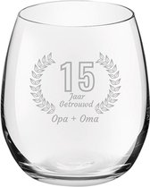 Gegraveerde Drinkglas 39cl Opa + Oma 15 jaar getrouwd