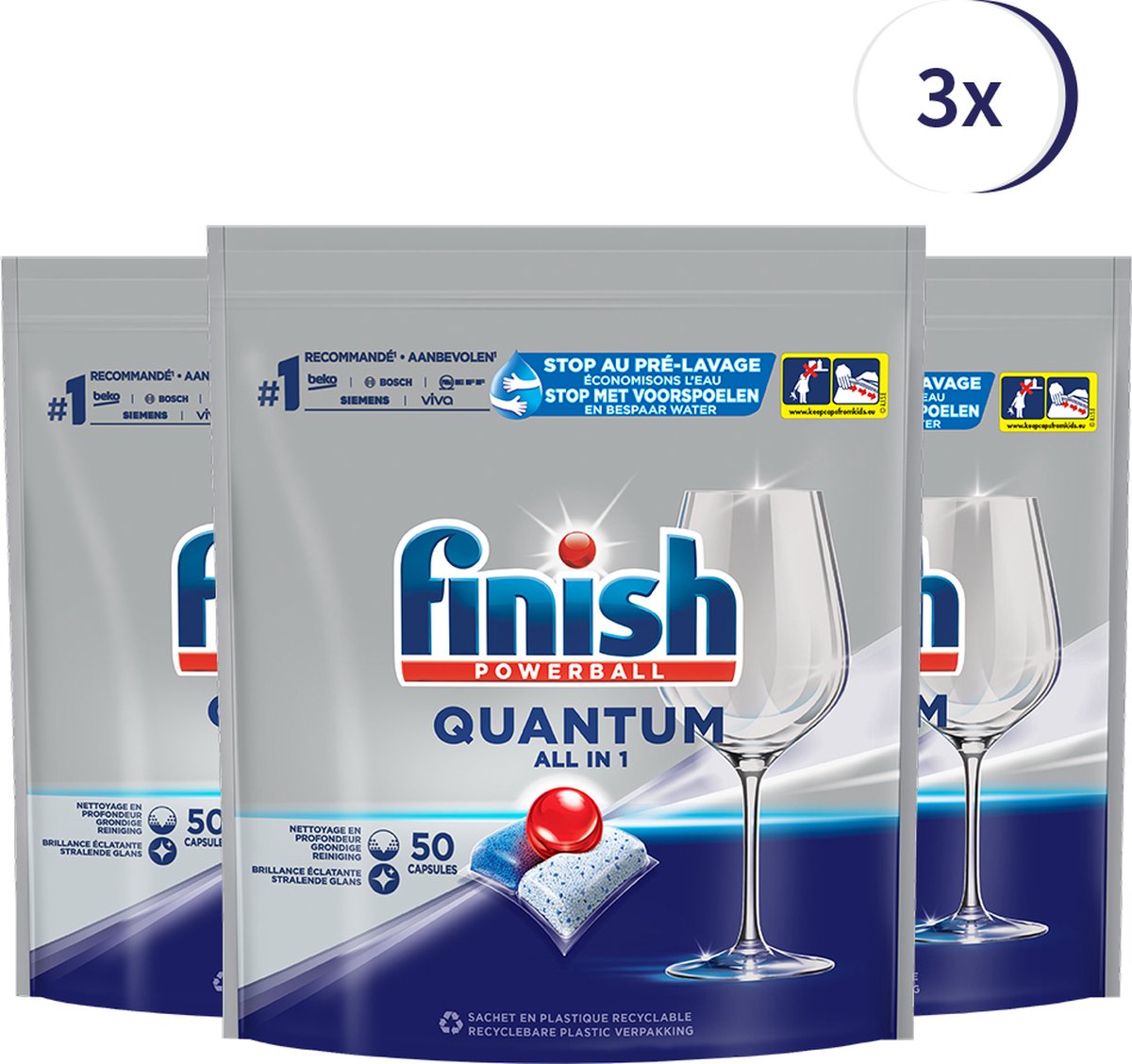 Goedkoopste Finish Quantum All in 1 Regular Vaatwastabletten - 50 Stuks x3