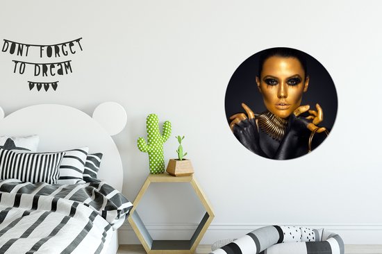 Wallpaper Circle - Maquillage - Sac - Goud - Luxe - Femme - 80x80 cm - Wall Circle - Auto-Adhésif - Round Wallpaper Sticker