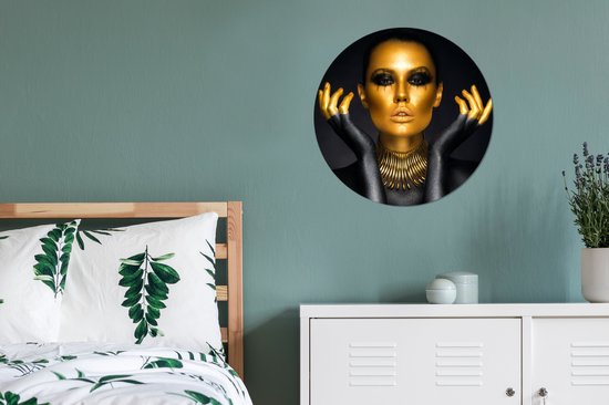 WallCircle - Stickers muraux - Cercle Papier Peint - Femme - Portrait - Or - Luxe - Zwart - 80x80 cm - Cercle Mural - Auto Adhésif - Sticker Papier Peint Rond