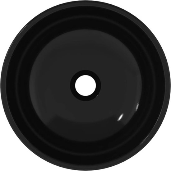Lavabo noir en verre trempé, vu de dessus.