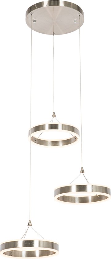 QAZQA lyani - Design LED Hanglamp voor boven de eettafel | in eetkamer - 3 lichts - Ø 62 cm - Staal - Woonkamer | Slaapkamer | Keuken