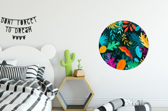 WallCircle - Stickers muraux - Cercle Papier Peint - Jungle - Feuilles - Couleurs - Garçons - Filles - Enfants - 50x50 cm - Cercle Mural - Auto Adhésif - Sticker Papier Peint Rond