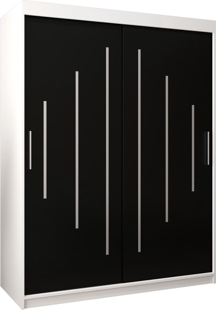 InspireME Kledingkast met 2 schuifdeuren, Modern-stijl, Een kledingkast met planken (BxHxD): 150x200x62 - MALTESE 150 Wit Mat + Zwart