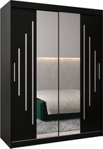 InspireMe - Kledingkast met 2 schuifdeuren, Modern-stijl, Een kledingkast met planken en een spiegel (BxHxD): 150x200x62 - MALTESE I 150 Zwart Mat
