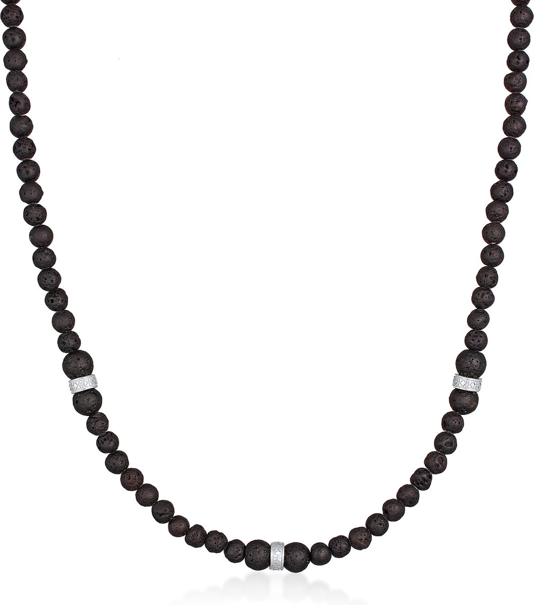 KUZZOI - Halsketting - Heren Vintage Surfer Trend met Lava Ballen in 925 Sterling Zilver - Heren