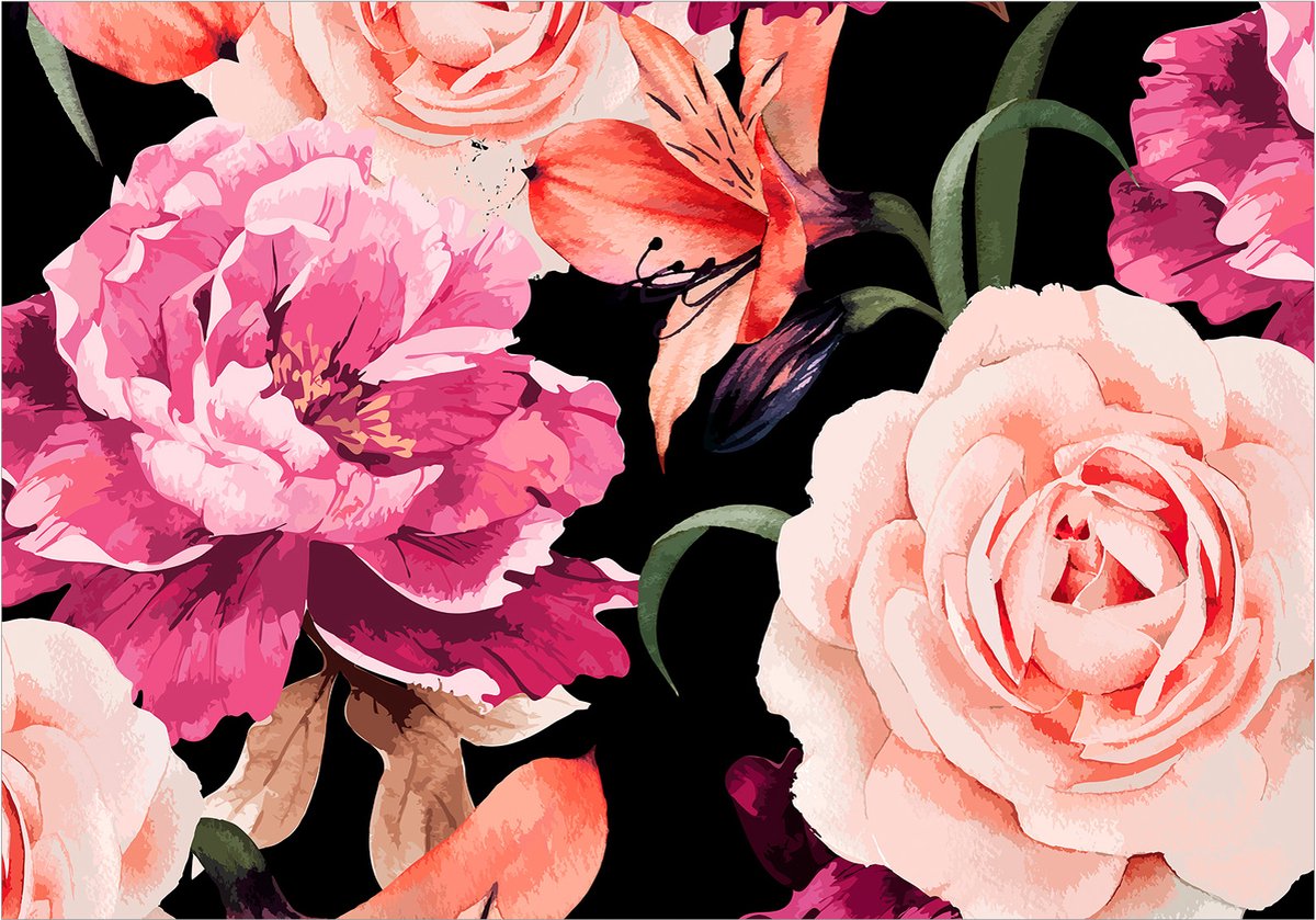 Fotobehangkoning - Behang - Vliesbehang - Fotobehang - Roses of Love - Bloemen - Pioenrozen - Rozen - Romantisch - 200 x 140 cm