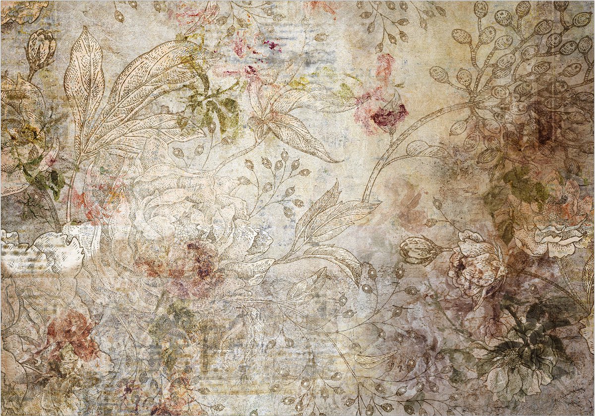 Fotobehangkoning - Behang - Vliesbehang - Fotobehang - Old Postcard - Bloemen - Retro Vintage - 150 x 105 cm