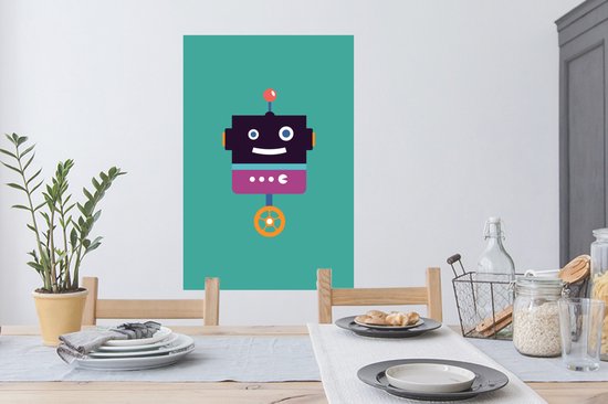 Muursticker enfants - Décoration pour chambres d'enfants - Robot - Roue - Violet - Vert - Garçons - Kids - 60x90 cm - Décoration murale chambre de filles