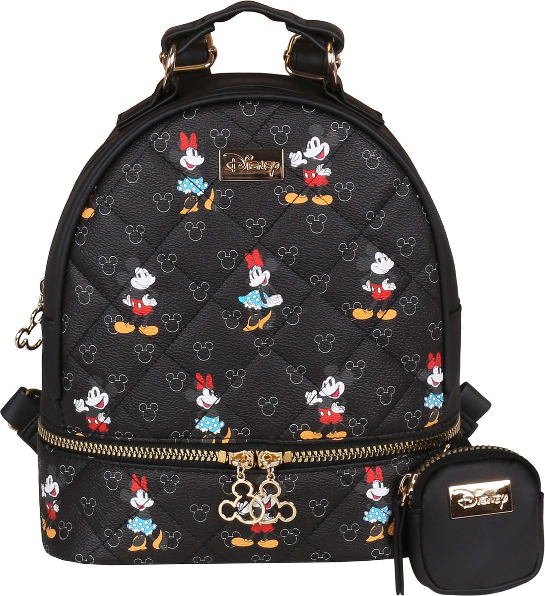 DISNEY Mickey en Minnie Mouse - Rugzak + zakje, zwart, gewatteerd, klein