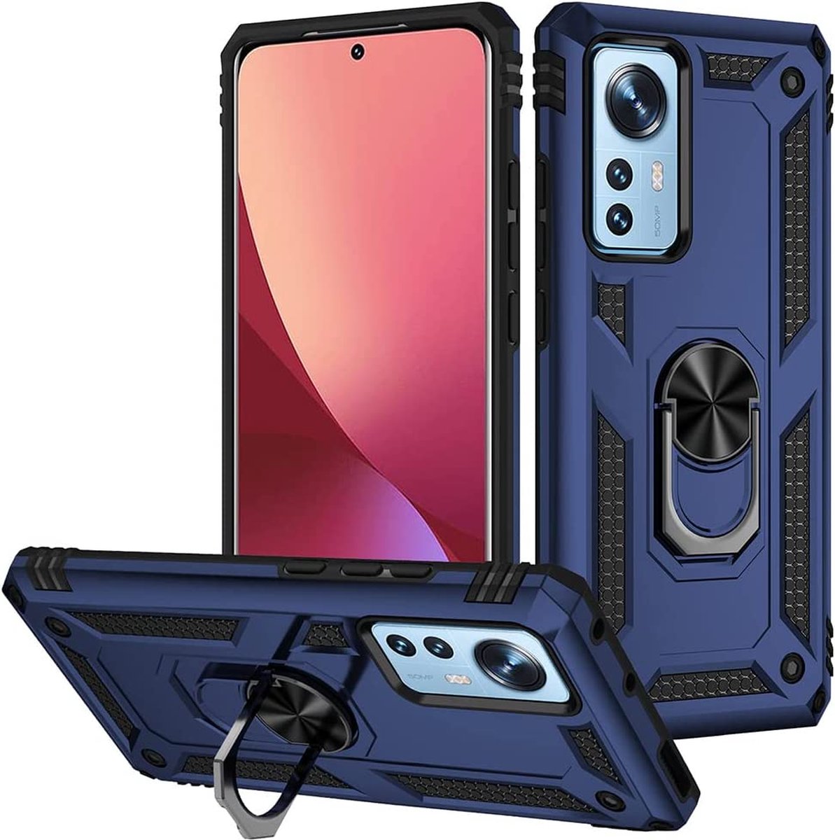 Anti-Shock Hybrid Ring Armor Hoesje Geschikt voor: Xiaomi 12 Pro - blauw