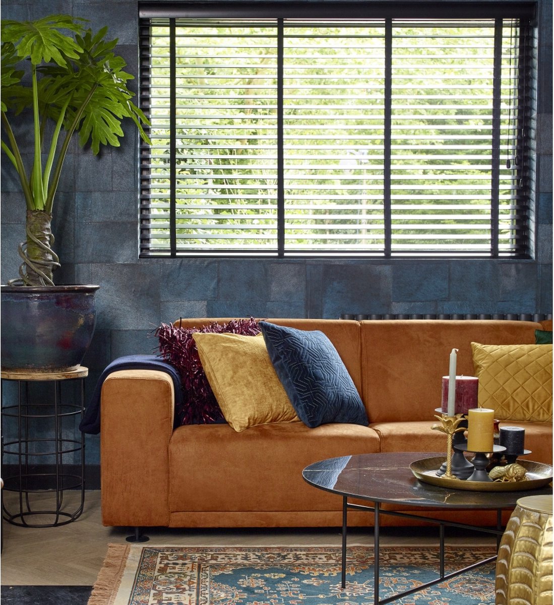 Houten Jaloezie Zwart 200 x 180 cm (BxH) Lamelbreedte 5 cm met