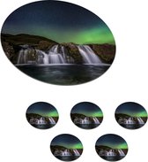 Sous- Sous-verres pour verres - Ronds - Aurores Boréales - Cascade - Islande - Nature - 10x10 cm - Sous-verres - 6 pièces