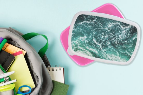 Broodtrommel Roze - Lunchbox - Brooddoos - Oceaan - Water - Zee - Luxe - Groen - Turquoise - 18x12x6 cm - Kinderen - Meisje